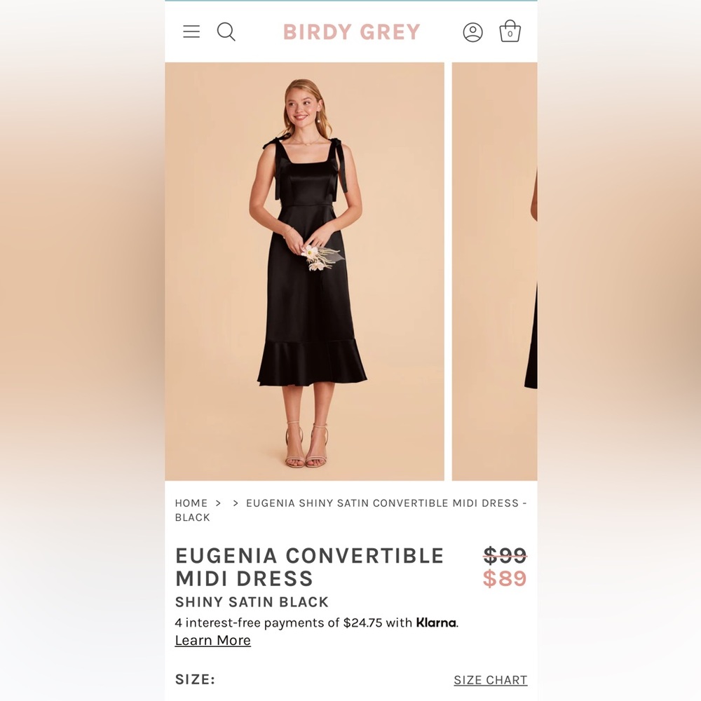 Birdy Grey “Eugenia” convertible midi dress, shiny satin black